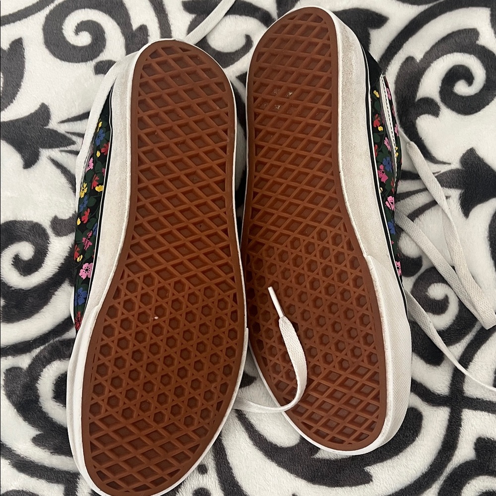 Vans Black Floral Old Skool Sneakers with White Stripe - Picture 7 of 9